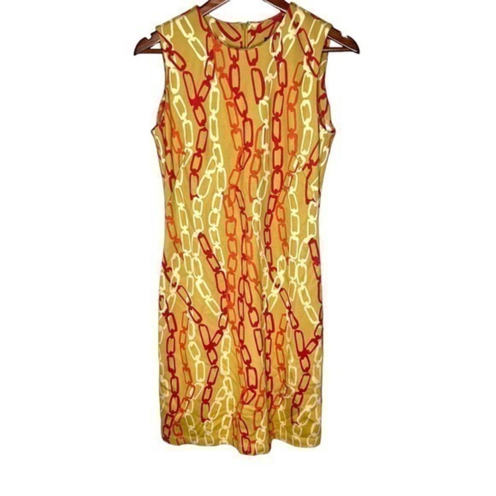 J. McLaughlin Brown Red Dress Chain Ponte knit sheath stretch career size small